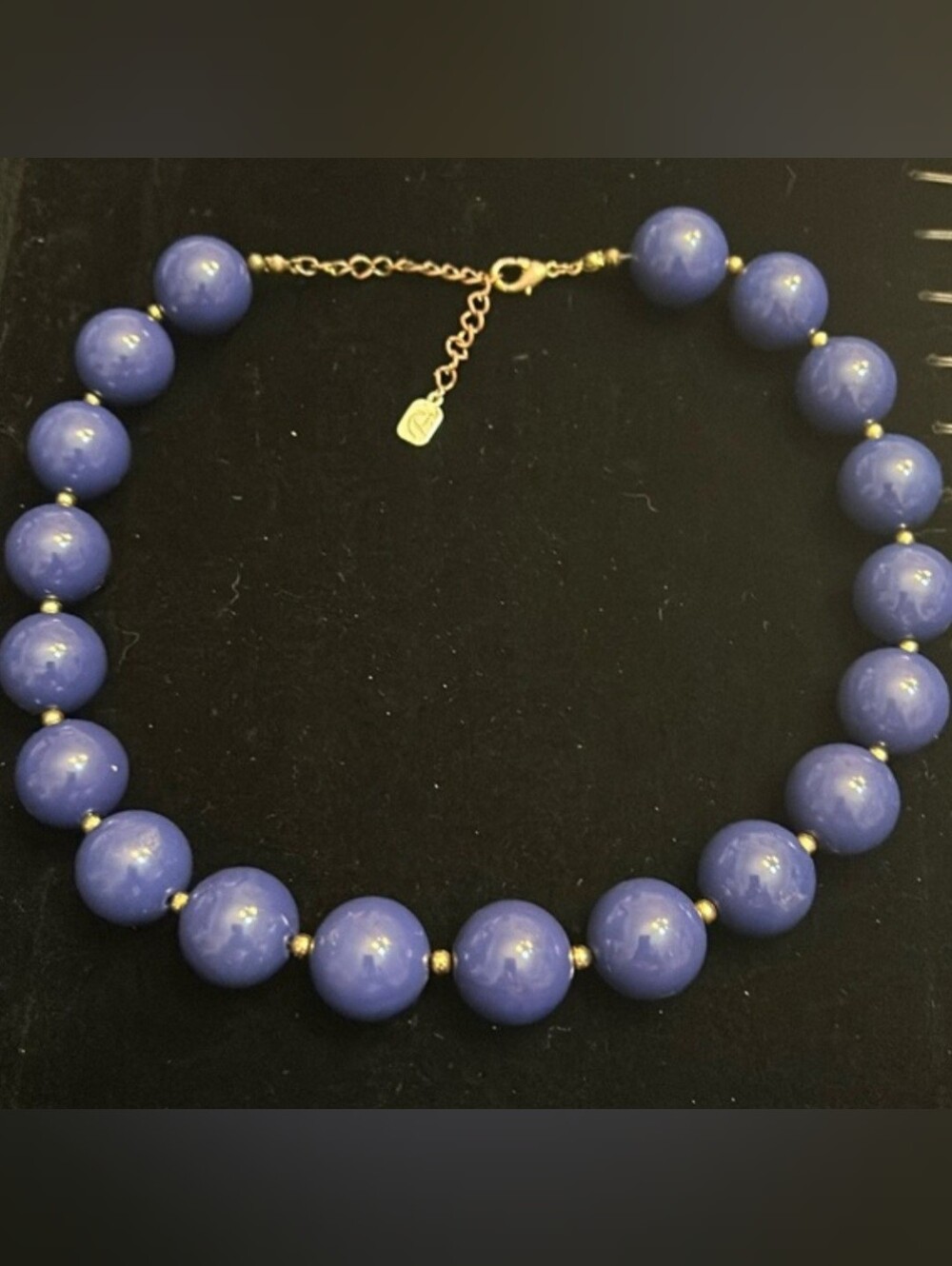 Gorgeous Vintage Mausi Blue Violet Bead Statement Necklace with Gold Accents 22"